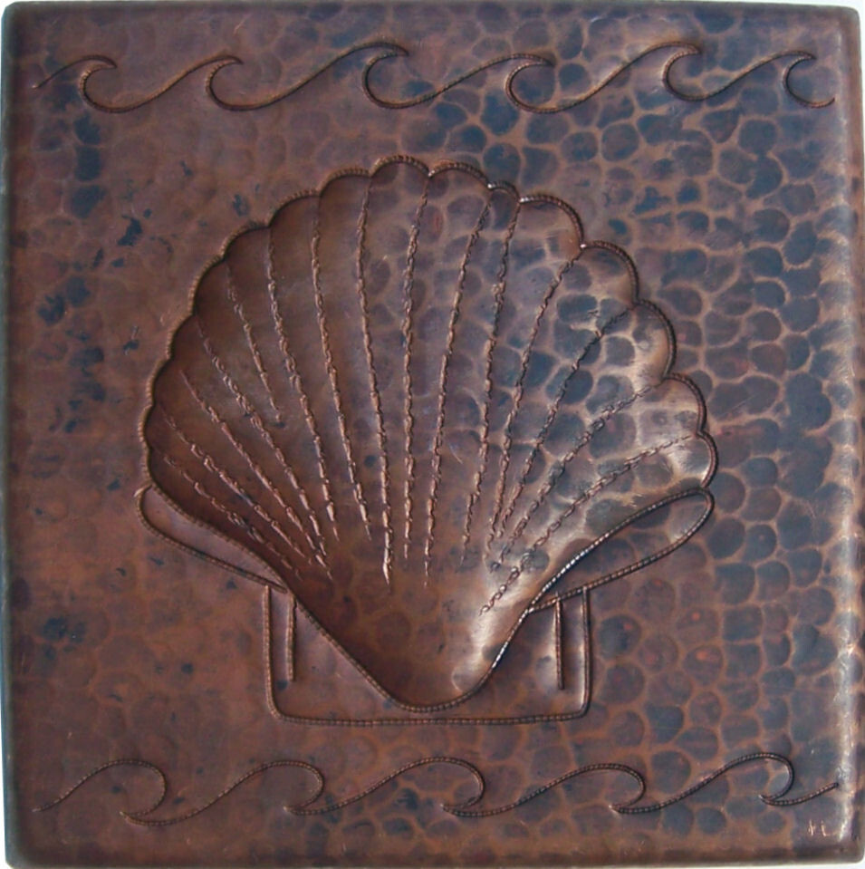 6"x 6" Shell Hand Hammered Mexican Copper Tile