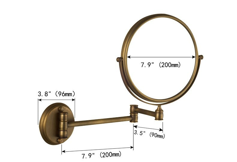 Antique Brass Makeup Mirror 3x Magnifying Folding Wall Mount Vanity Mirror