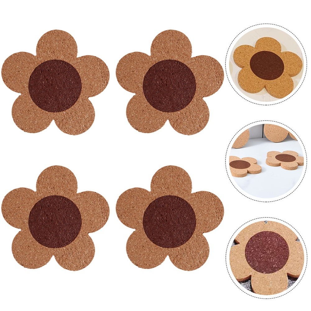 4Pcs Durable Flower Shaped Pad Cork Coaster Pad Reusable Cup Pad Mat for Cup