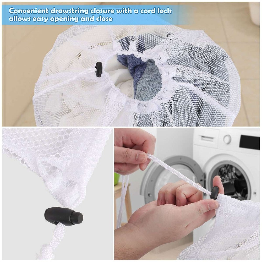 Drawstring Laundry Bag Foldable Hamper Large Mesh Wash Clothes Bag