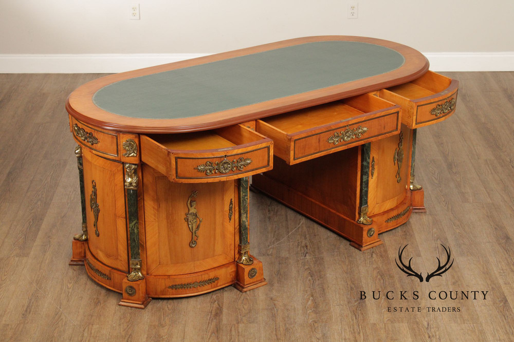 Classical Revival Walnut Ormolu Mounted Desk With Leather Top