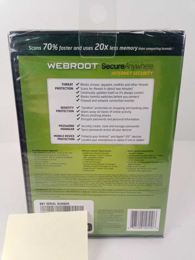 Webroot Secure Anywhere Internet Security PC MAC Mobile Devices Windows 8 New