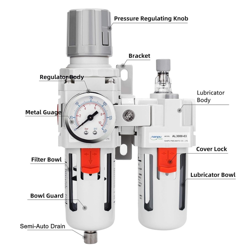 Compressed Air Filter Regulator Lubricator - Water/Oil Trap