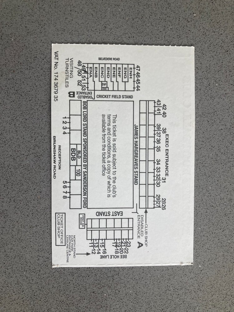 Burnley v Wolverhampton Wanderers 2000-01 Match Ticket