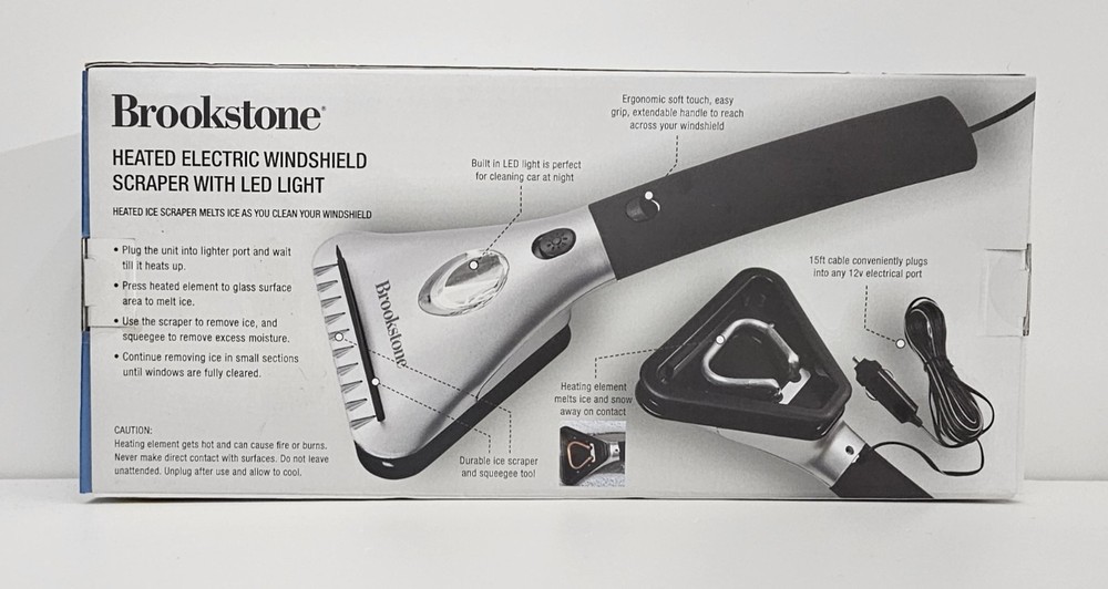 Heated Electric Windshield Scraper with LED Light, Snow Ice Melter By Brookstone