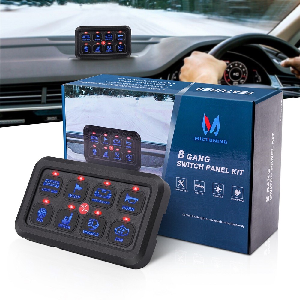 MICTUNING 8 Gang Switch Panel Led Light Electrical Relays System Marine 12/24V