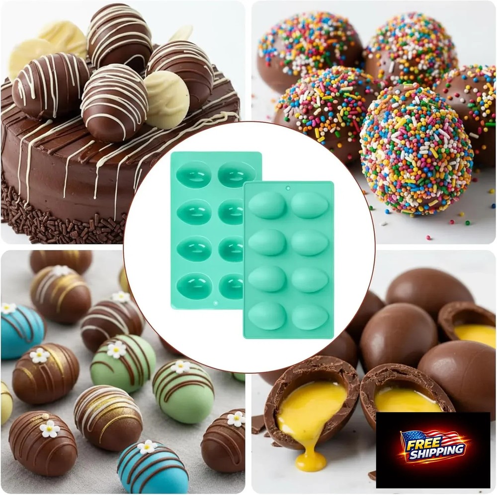 2Pcs 8-Cavity Silicone Easter Egg Molds, Egg Shaped Cake Pop Mold, Baking Suppli