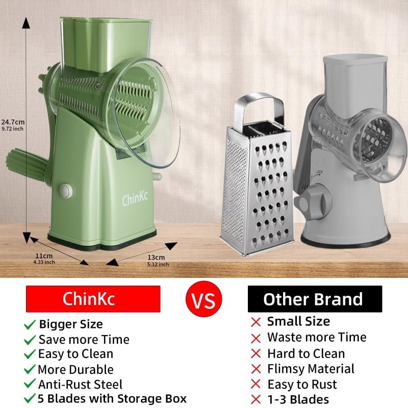 Upgrade Rotary Cheese Grater Shredder with Handle, Strong Suction Base, Multi...
