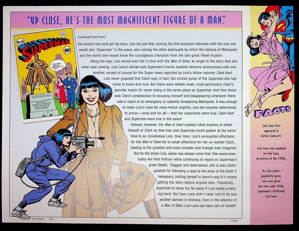LOIS LANE PATCH on INFO CARD ~ from Willabee & Ward ~ DC COMICS PATCH COLLECTION