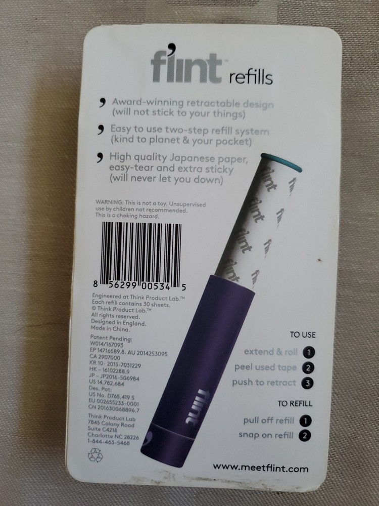 Flint Lint Roller Refills 2 Pack | Easy Peel / Extra Sticky | 60 Sheets