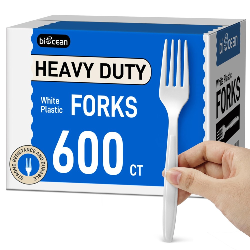600Pack Disposable Plastic Forks Bulk White Heavy Duty Silverware - Value Pac...