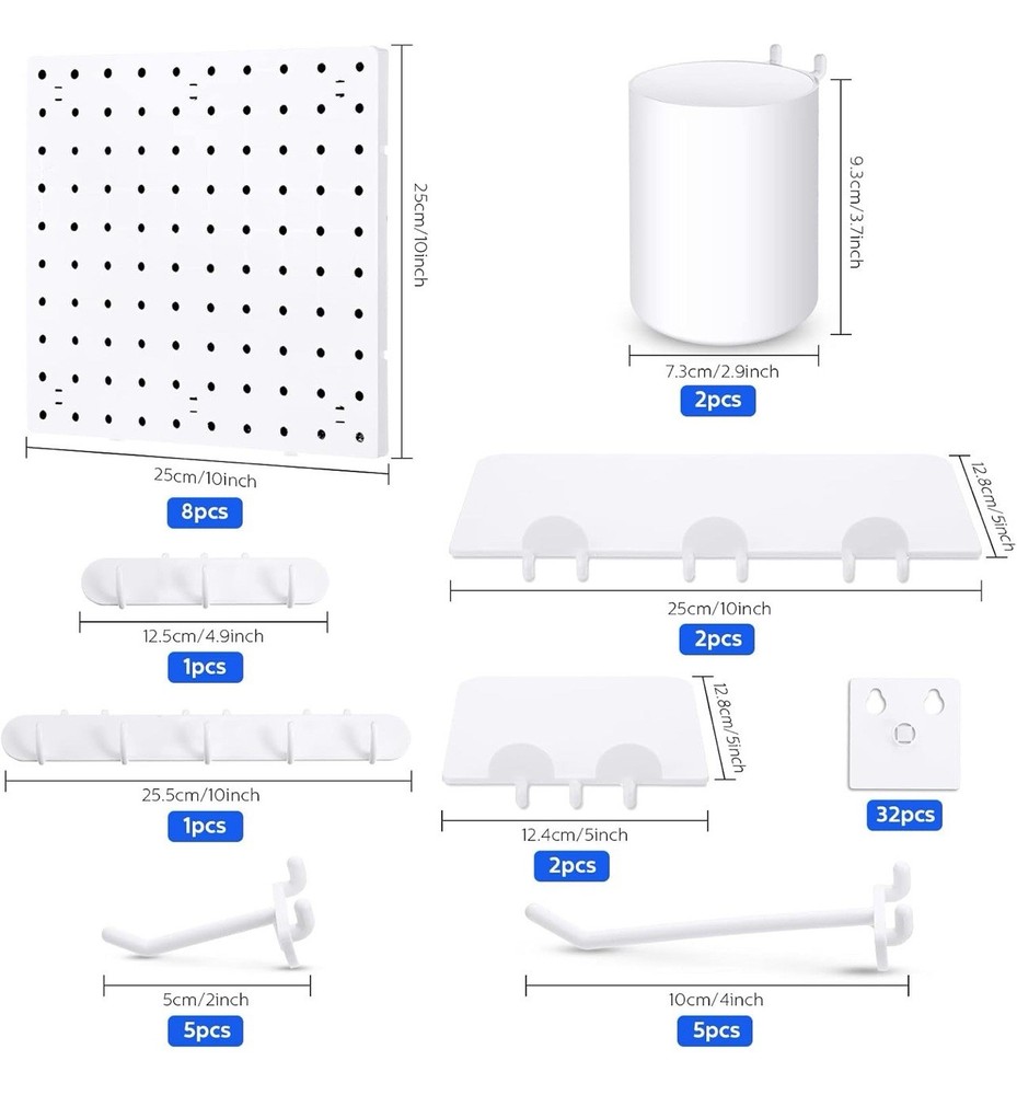 58 Pcs Pegboard Organizer Kits Plastic Pegboard Wall Panel Mount Display