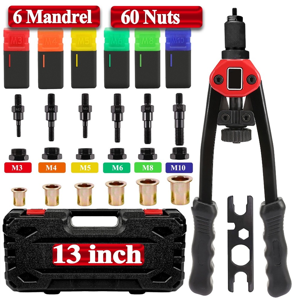 13" Rivet Nut Gun Kit Rivnut Setting Tools Nut Setter Tool Hand Blind Riveter 60