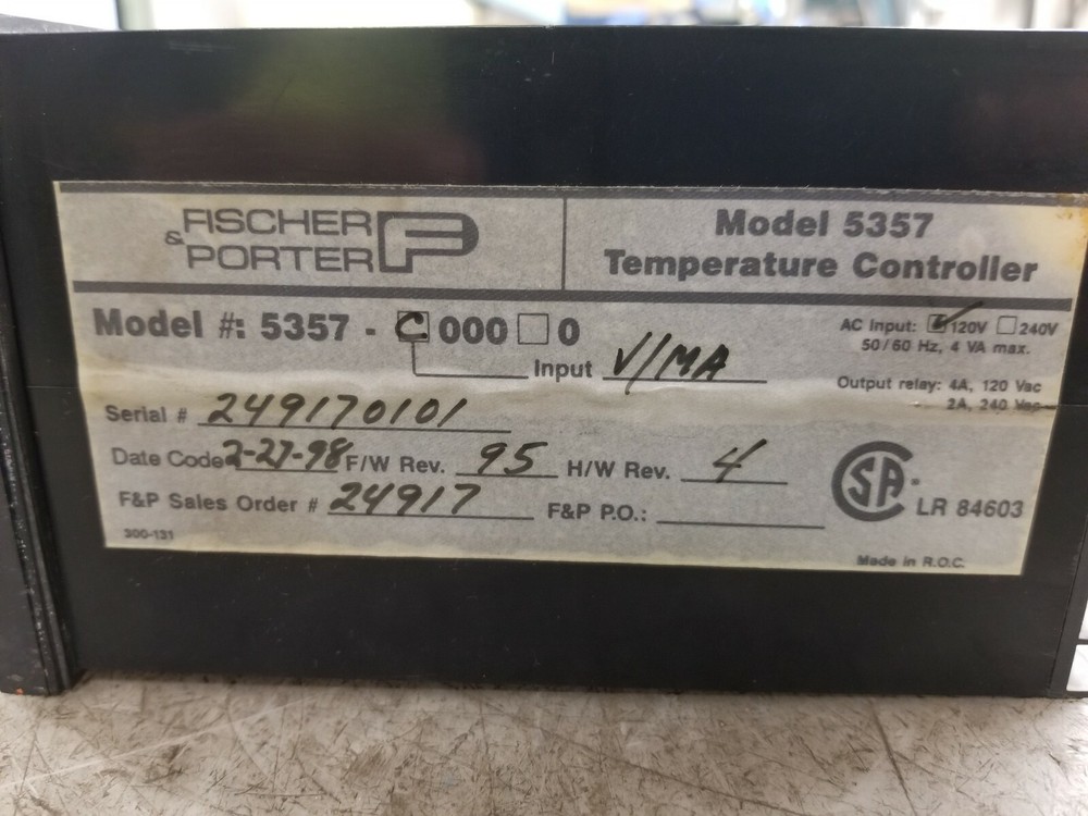 FISCHER PORTER 5357 TEMPERATURE CONTROLLER 120 VAC 4 VA 5357-C000