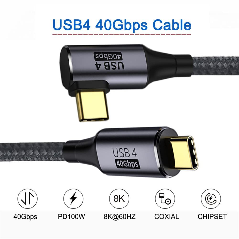Angled USB4 Cable 100W Charging 40Gbps Data Transfer 50cm Thunderbolt 3/4