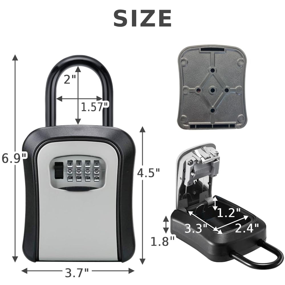 Lock Box for Keys with Code Resettable, Portable Lockbox Hide a Key Outside 4...