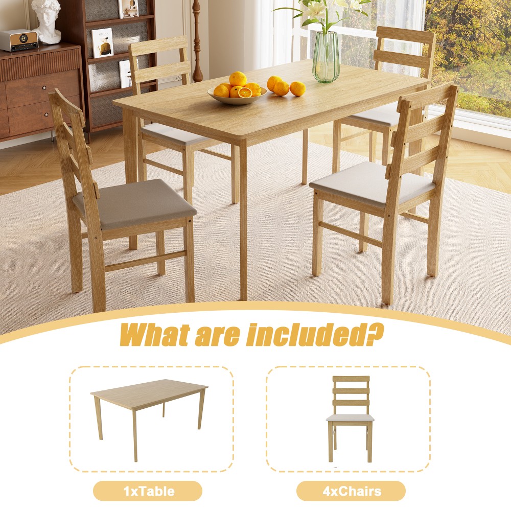 Kitchen Dining Set for 4 Rectangle Table and Chairs Dining Room Solid Wood
