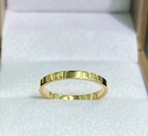2mm 18K Solid Yellow Gold Handcraft Unisex Square Wedding Stackable Ring Band