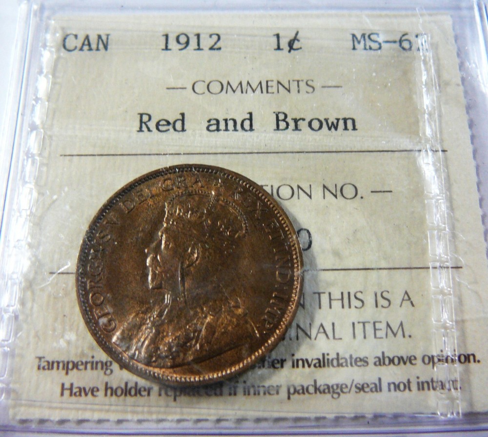1912 1c ICCS MS-62 Red Brown Canada Cent