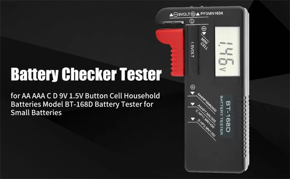 Universal Digital LCD Battery Checker Volt Tester Cell AA AAA C D 9V Button