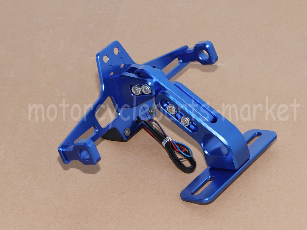 Aluminium Blue Adjustable Folding License Plate Holder Tail Light Mount Bracket