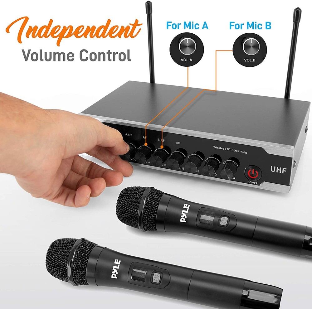 Pyle PDWM2125 UHF Wireless Dual Microphone System +Bluetooth+Desktop USB Powered