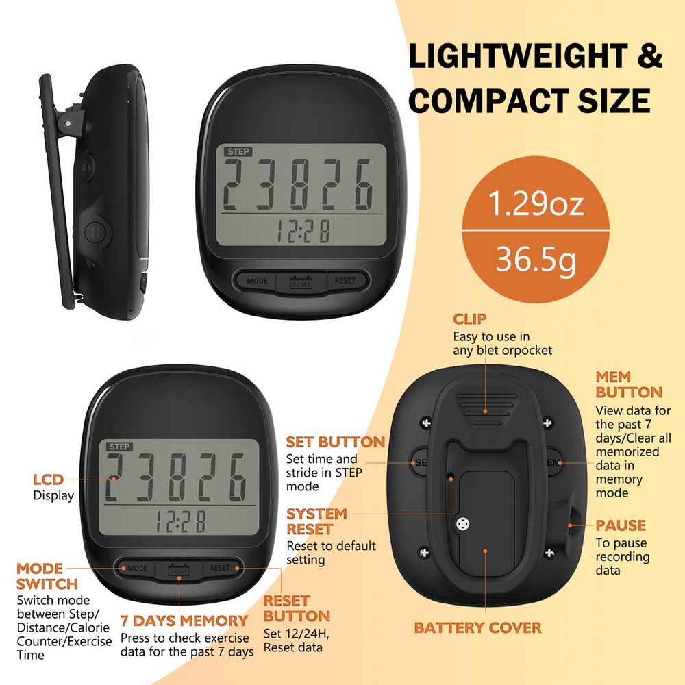 2D Pedometer, Portable Walking Accurate Step Counter