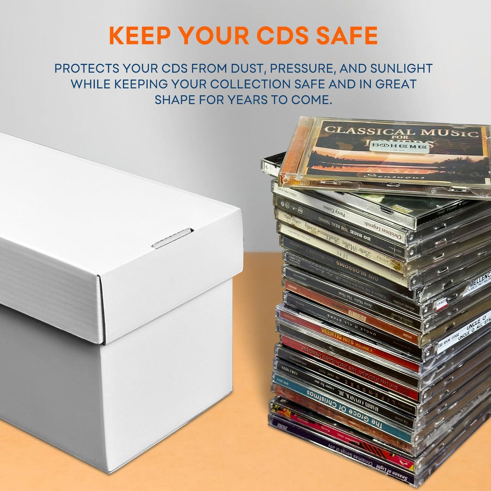 CD Storage Box, CD Case Holder, Cardboard Disc CD Organizer Box with Lids, 2 Pac