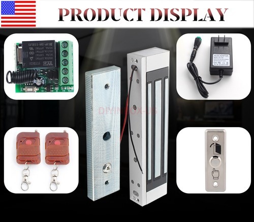Electric Magnetic Lock Door Access Control System 2 Wireless Remote Controls Kit