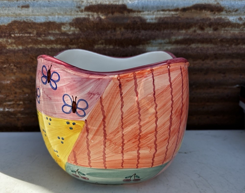 Favanol - Hand Painted Planter, Bees, Berries & Flowers