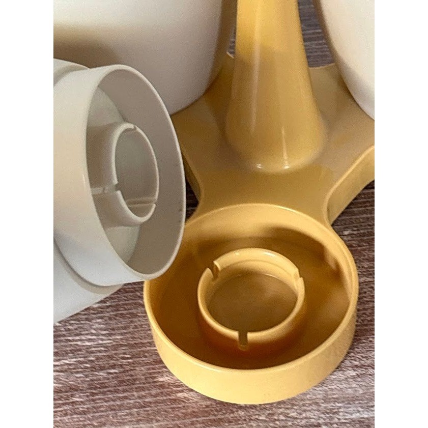 Vintage Tupperware Condiment Caddy Server Tray Triple Compartment Yellow Handle