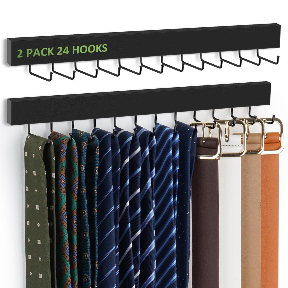 2 Pack Tie Rack Wall 13.5 inches (width) x 0.55 (height), Black