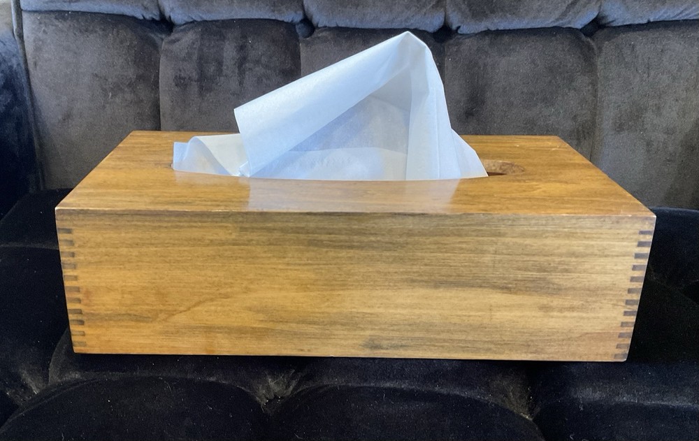 Tissue Box Cover Beautiful Corners Solid Stained Wood Vintage Rectangular MCM