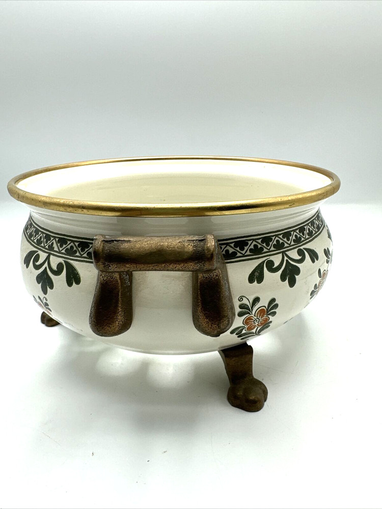 ASTA Enamelware Footed Warmer Chafing Dish BOTTOM ONLY Brass Handles