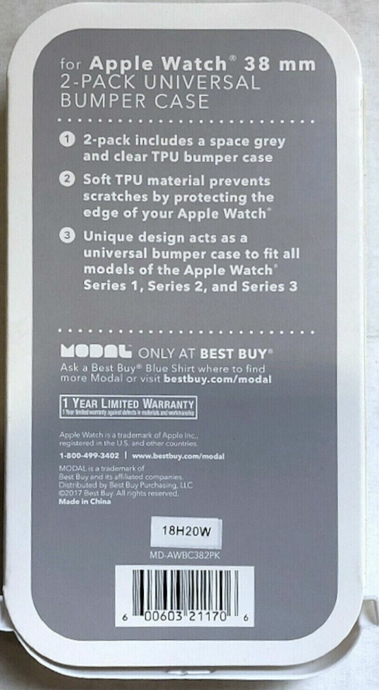 NEW Modal Bumper Case 2-Pack for Apple Watch 38mm Space Grey & Clear