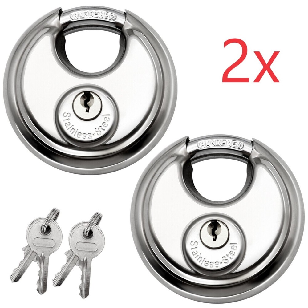 2x Round Storage Unit Padlock Stainless Steel Disk Keyed Discus Lock Waterproof
