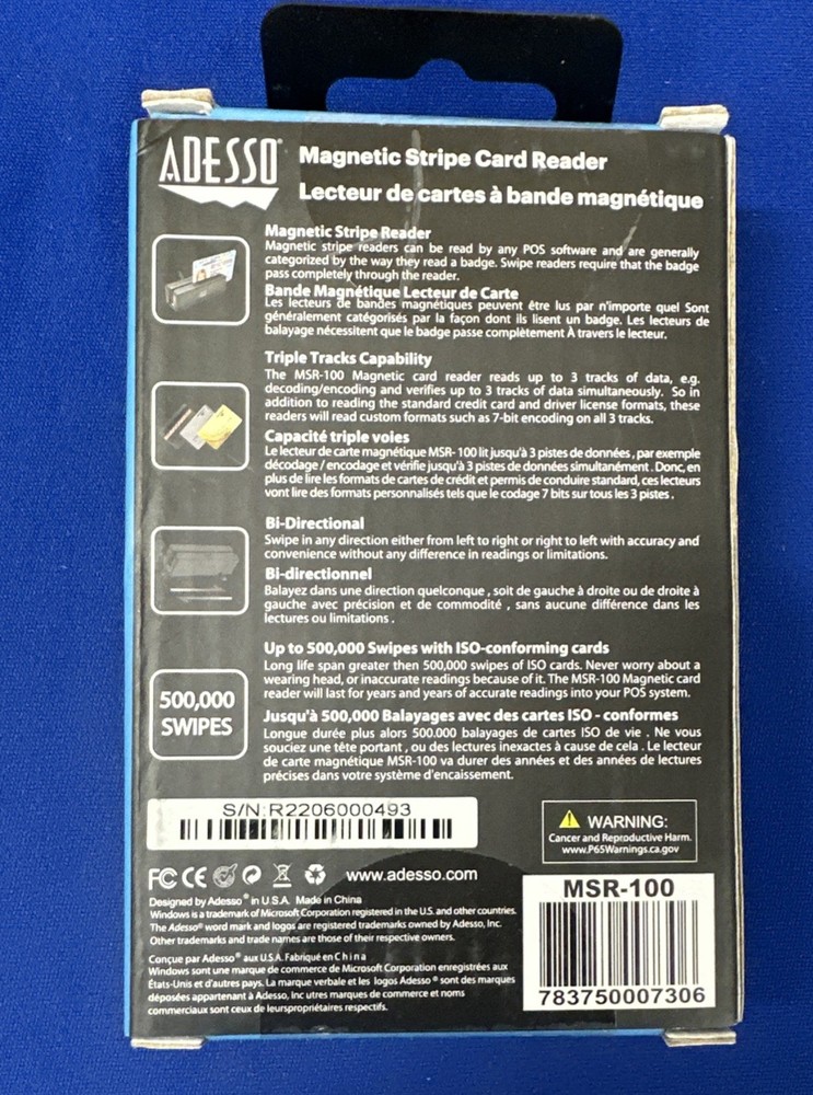 Adesso MSR-100 Magnetic Stripe Card Reader