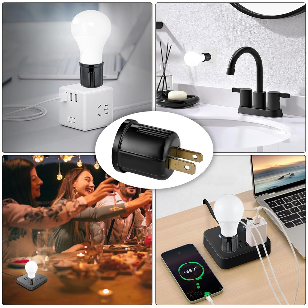 Outlet to Socket Adapter Plugin Light Socket,Convert Outlet to Light Bulb Socket
