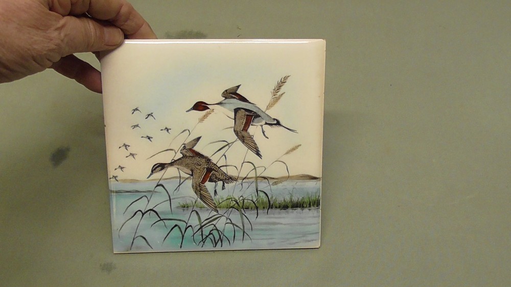 Hand Painted Tile With Birds Cork Back Trivet