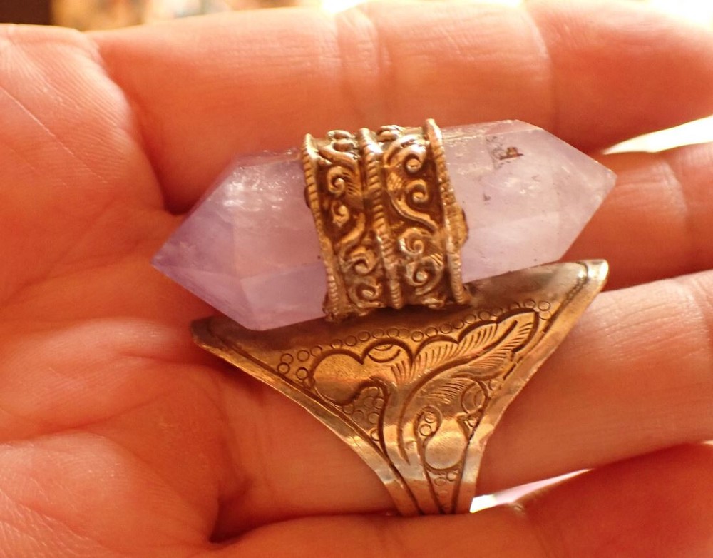 Amethyst Quartz double point Ring adjustable in Sterling