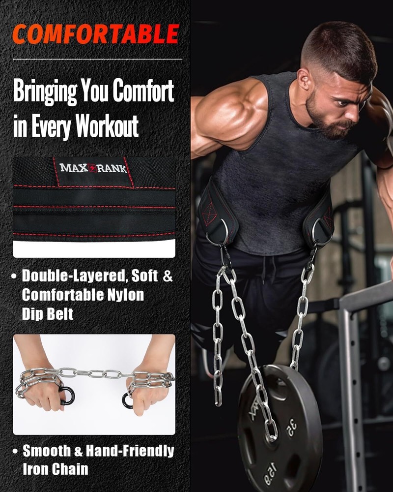 MAXRANK Dip Belt for Weightlifting - 37'' Chain Pull Ups Universal dimensions