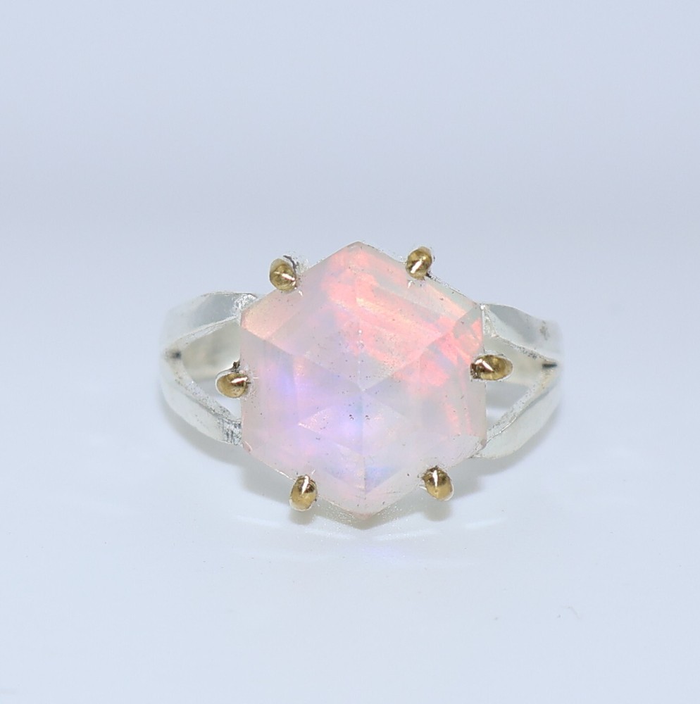 Aurora Opal Stone Ring, 925 sterling silver Ring, Round Shape stone Ring