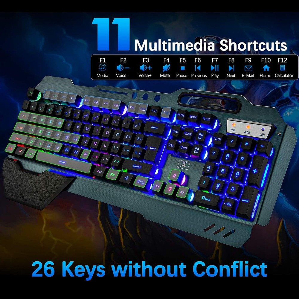 Wireless Gaming Keyboard and Mouse,Rainbow Backlit Rechargeable Keyboard Mous...