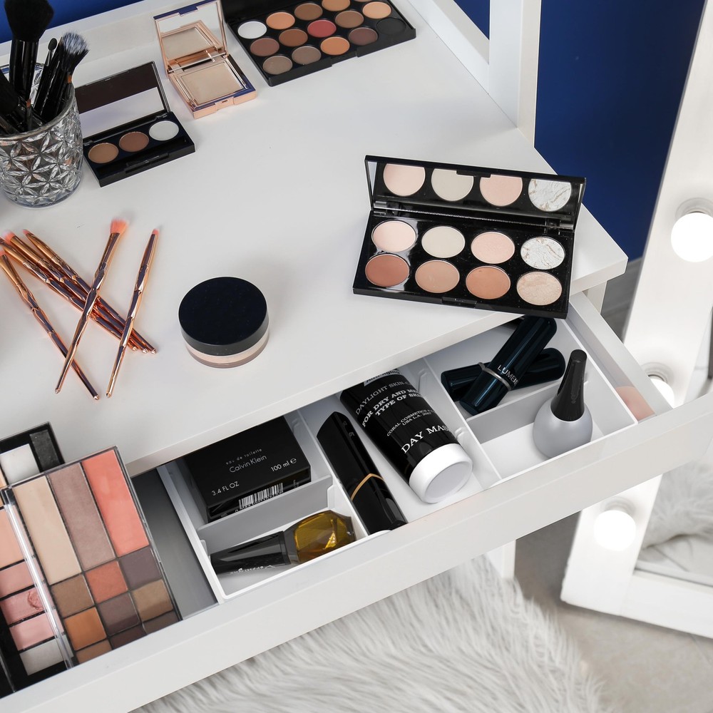 Drawer Organizer Tray with 9 Adjustable Compartments, White