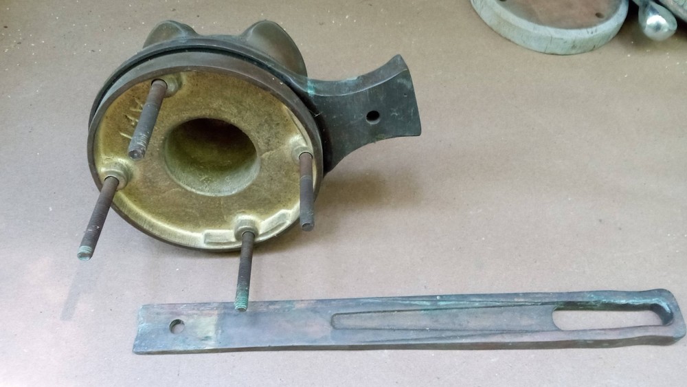 Large Vintage Bronze Bottom Acting, Top Cleating Winch With Crank Handle
