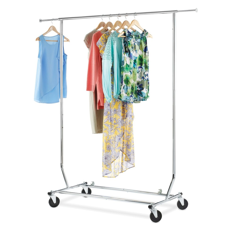 Whitmor Rolling Folding Garment Rack, Adjustable Width 51-74.5 in, Height 66-71