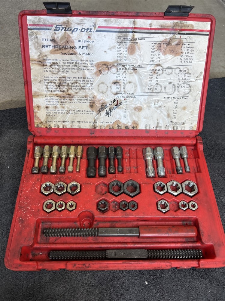 For Snap On Tools Fractional & Metric Rethreading Set RTD40 Used Missing 7pc