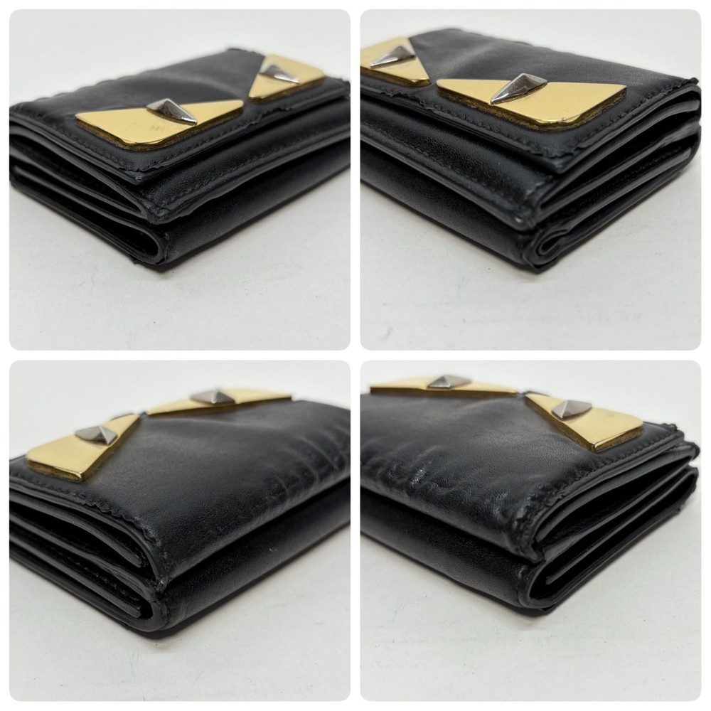 FENDI Three-Fold Wallet Monster Compact Wallet Leather Black