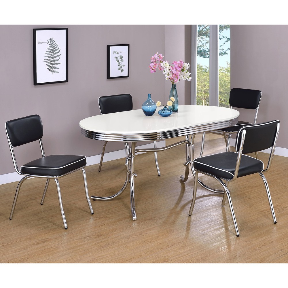Midge White and Black 5-piece Oval Dining Table Set