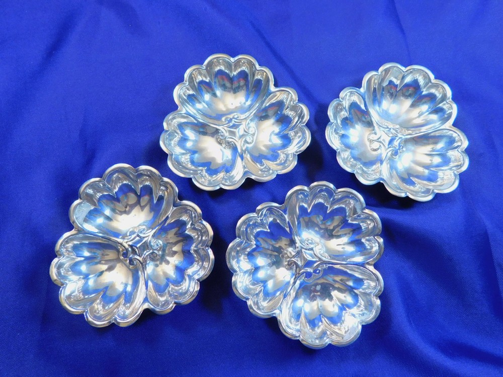 UNKNOWN MAKER TRI SHELL PATTERN STERLING SILVER NUT DISH - EXCELLENT CONDITION K